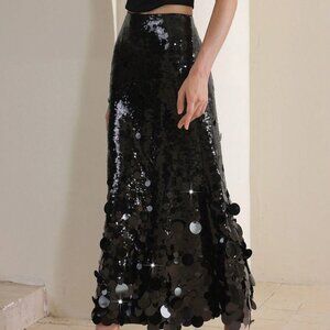 Black Elegant Women's Party Sequin Long Maxi Skirt